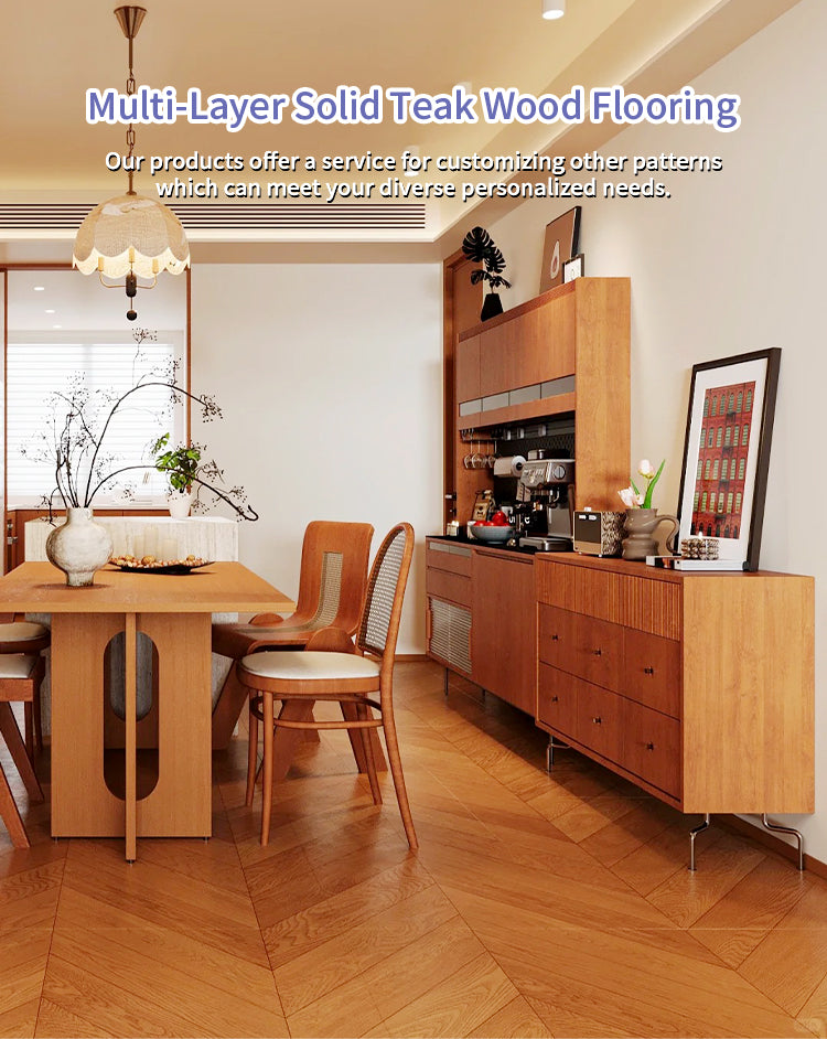 Custom ENF Certified AB Grade Solid Wood Teak Click Lock Multilayer Engineered Wood Flooring for Outdoor & Park Use