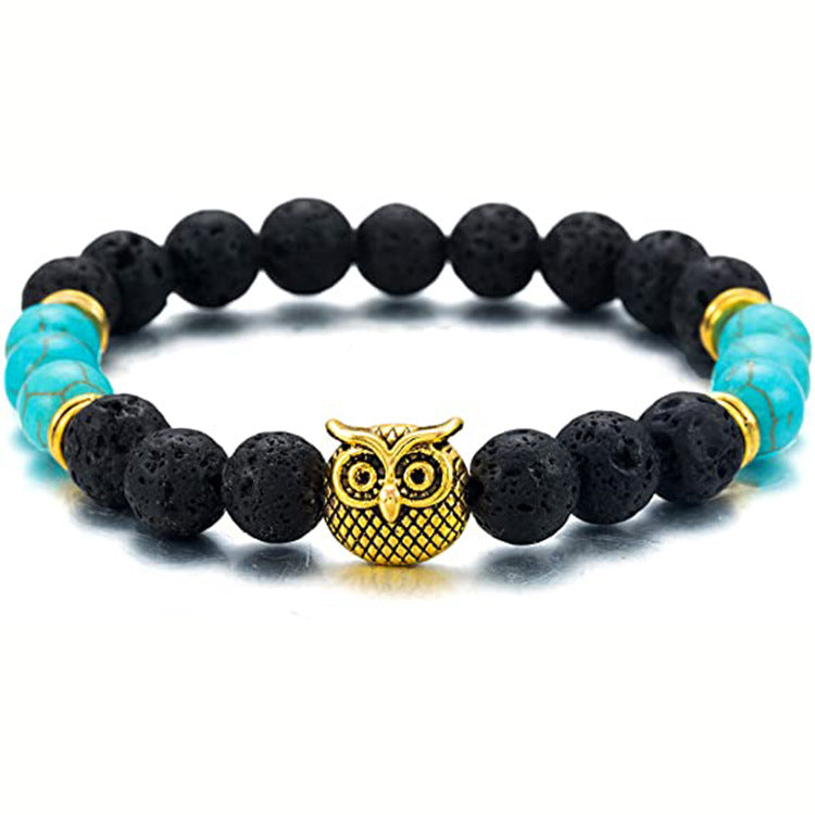 Men's Green Aventurine Volcanic Stone Bracelet8mm Bead Spacer Bracelet Tiger Eye Lapis Lazuli Volcanic Stone Owl Bracelet