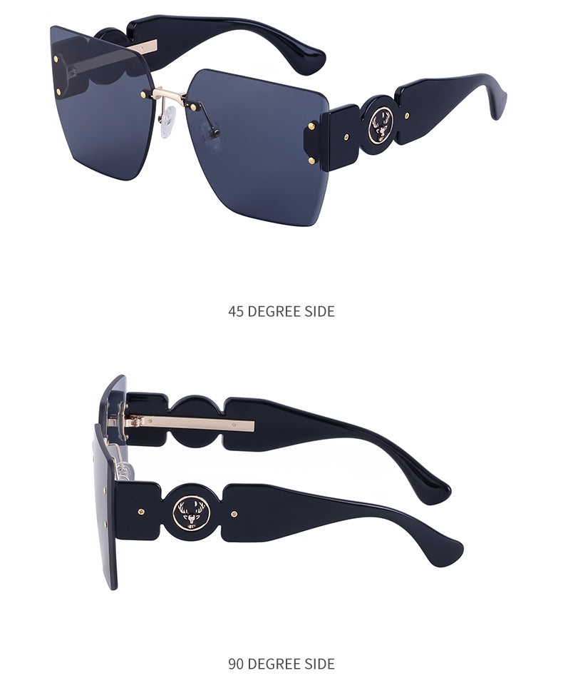 European and American Fashion Square Frame Sunglasses for Women, Trendy Rimless Cut Edge Sun Protection Sunglasses for Women sunglasses