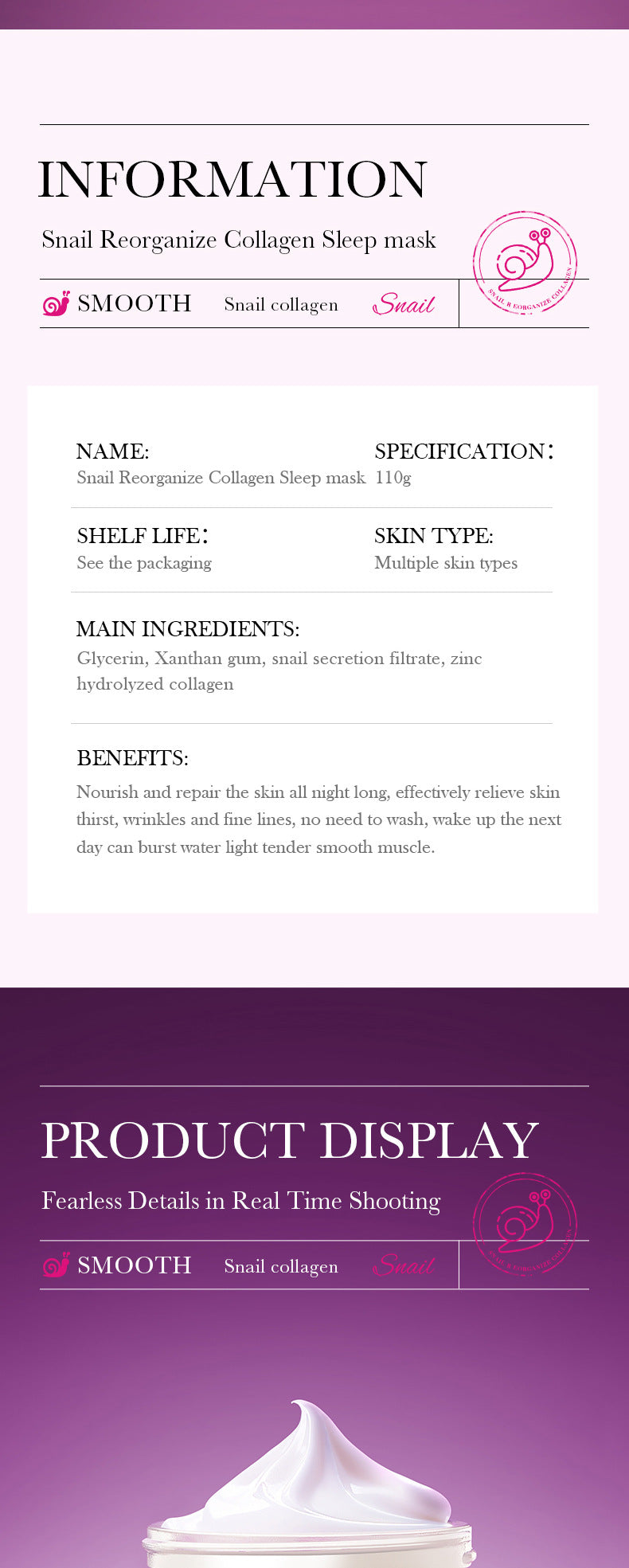 Snail Sleeping Mask SADOER Collagen Moisturizing and Nourishing No-Rinse Mud Mask Cross-Border Wholesale