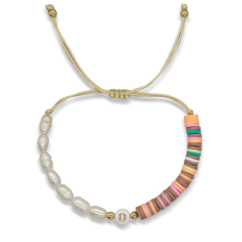 Imitation pearl26Letter Bracelet Bohemian Casual Vacation Bracelet Gold Beads Stretchable Soft Clay Woven Bracelet