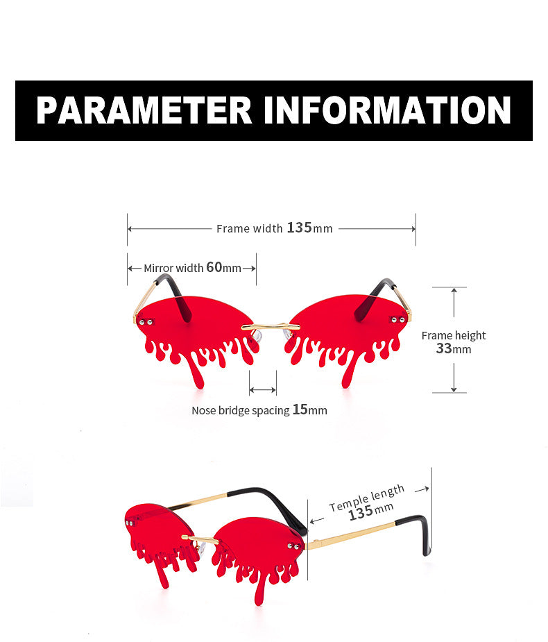 Christmas Costume Personality Tear Sunglasses for Women Metal Frameless Sunglasses Trendy European and American Party Funny Glasses