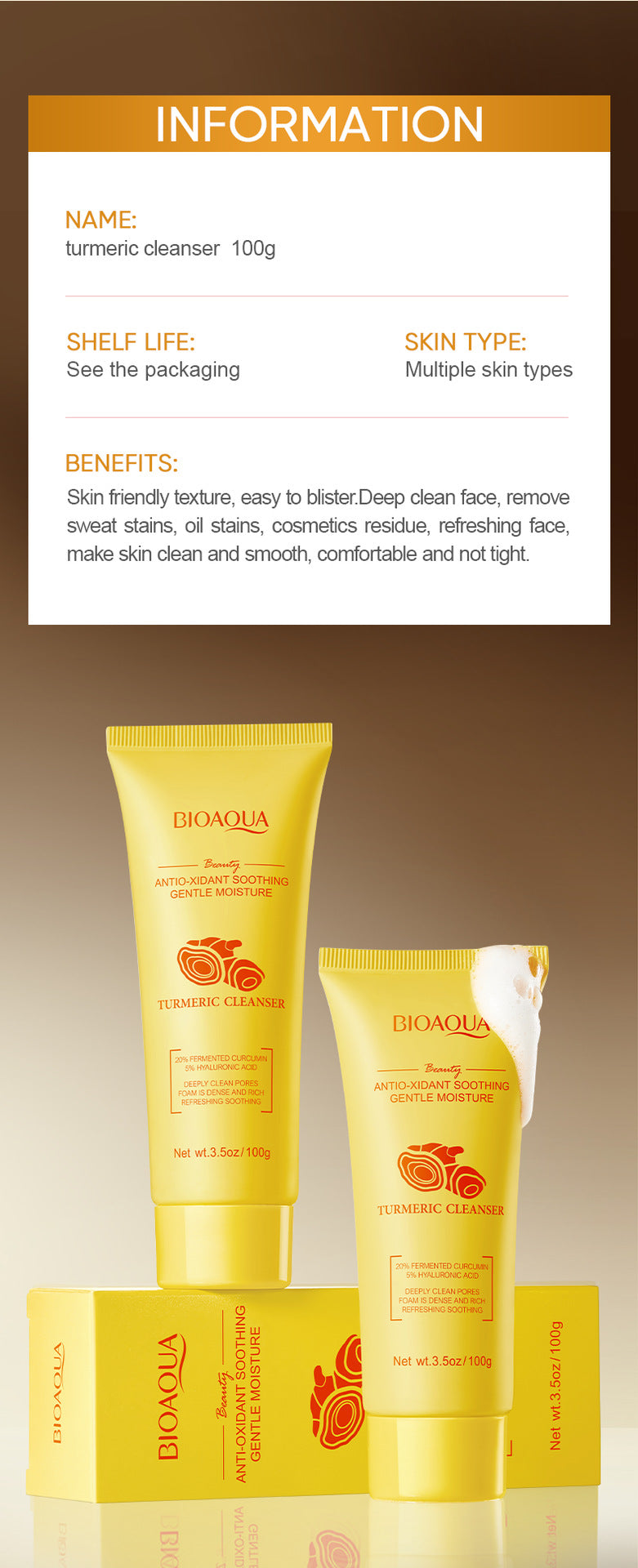 BIOAOUA Turmeric Antioxidant Soothing Cleanser Facial Cleanse Cleanser  Wholesale