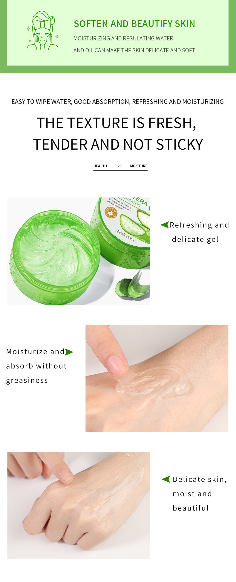 Aloe Vera Gel300g Vitamin C Aloe Vera Gel Moisturizing and Hydrating Wholesale from Foreign Trade Manufacturer