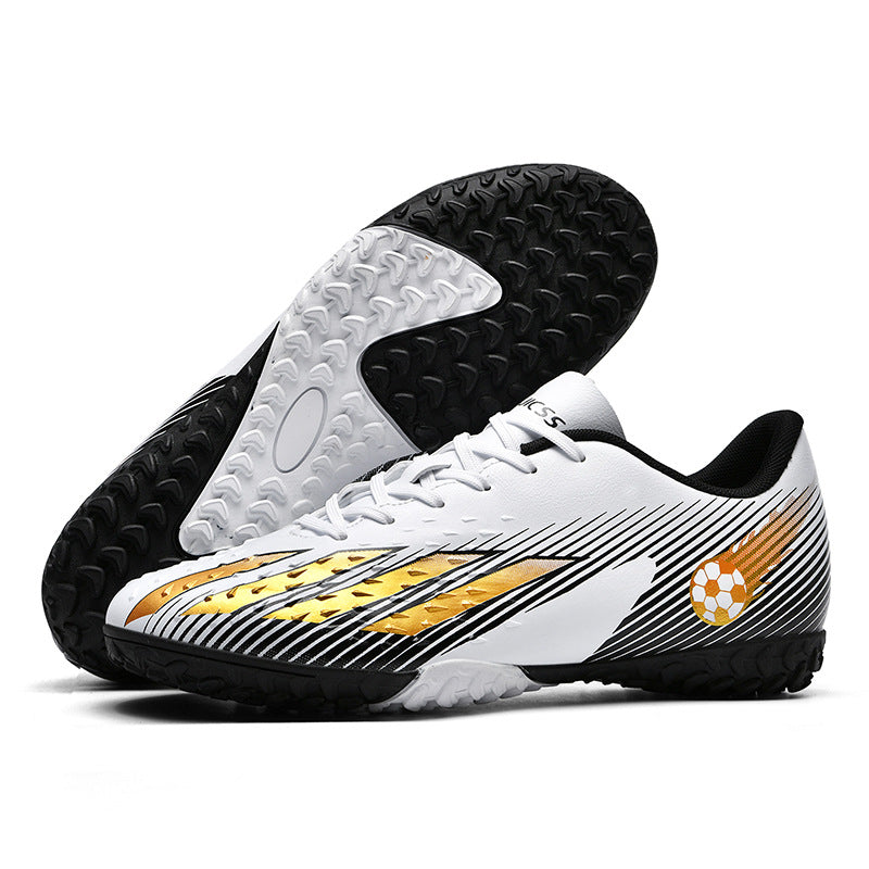 Gold-Plated Sole Men's Football Shoes with Studded Spikes AG Long Spike Shoes for Older Children, Middle and High School Students, Adults, Competition Training Sports Shoes