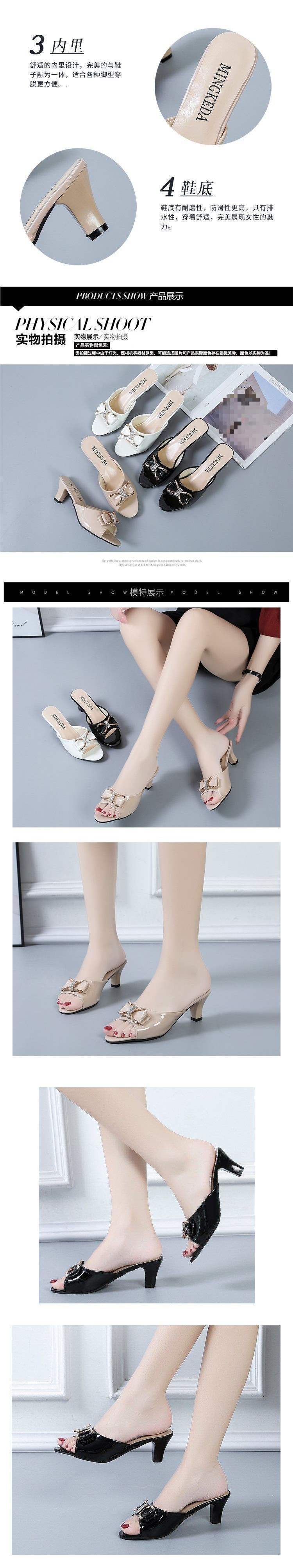 Korean Version Fashion Versatile Bowknot Thin Heel High Heels Women's Outdoor Wear Mid Heel Peep Toe Slippers Large Size Sandals Women's Shoes