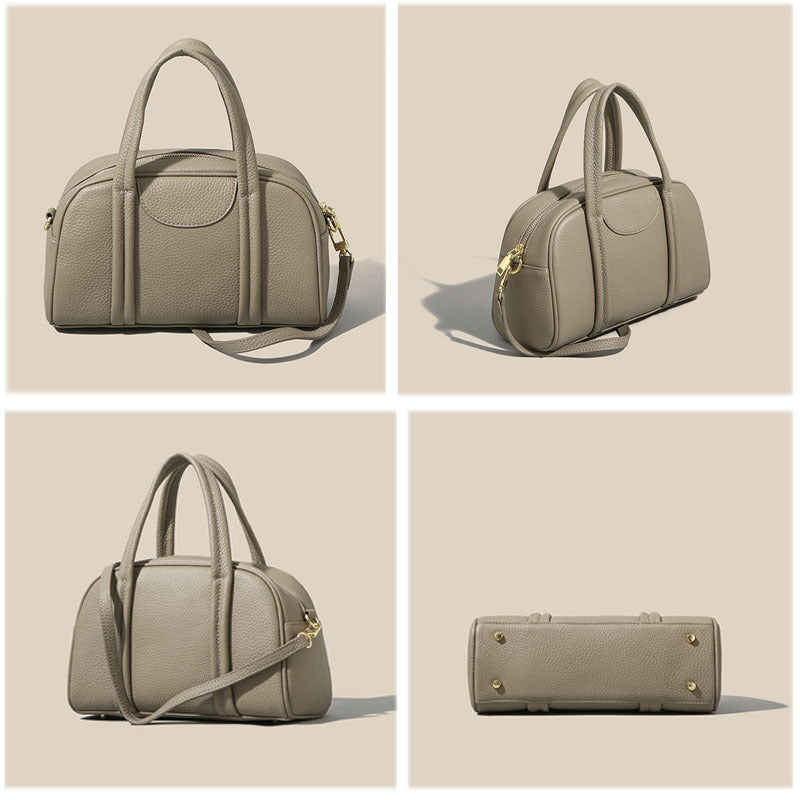 Genuine Leather Women's Boston Handbag2025Autumn Style Top Layer Cowhide Fashion Large Capacity Single Shoulder Crossbody Bag