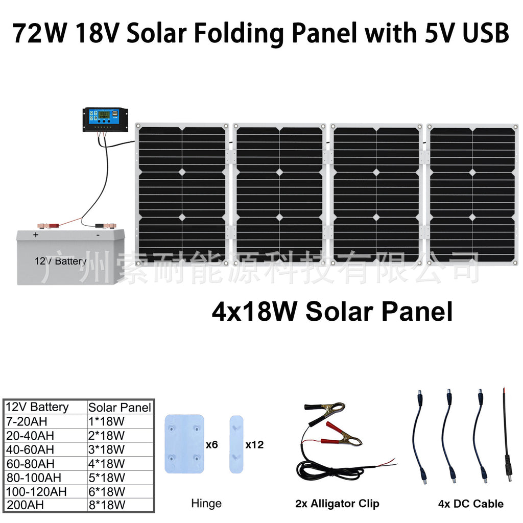 72W Solar panel Monocrystalline Solar Charging Panel 5V Double USB Mouth 12V/24V 30A Controller