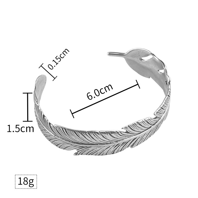 Stainless Steel Fashion Personality Creative Feather Bracelet Titanium Steel Unisex Open Vintage Arm Ring Jewelry