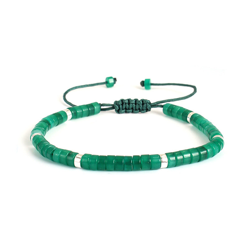 Women's Lapis Lazuli Handwoven Bracelet Natural Stone Beaded Green Imperial Adjustable Woven Bracelet