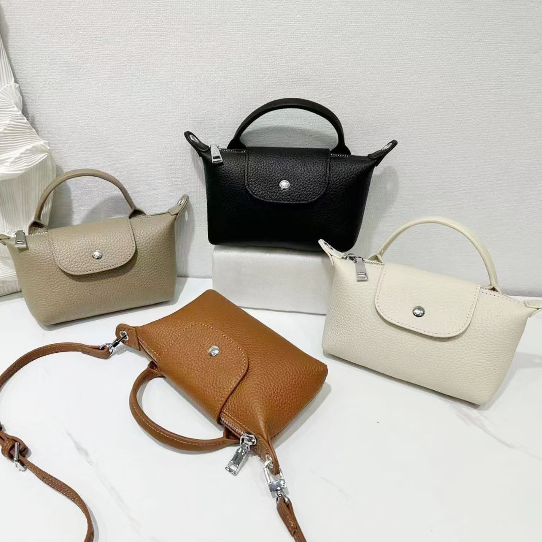 Dumpling Bag Top Layer Cowhide Niche Phone Bag Crossbody Small Bag Casual Genuine Leather Women's Bag Multifunctional Coin Purse