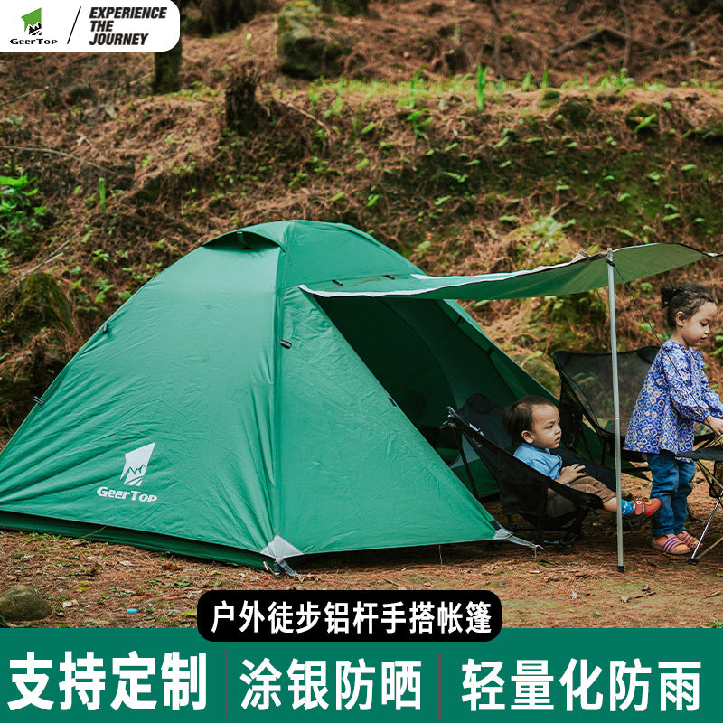 Camping Tent Double Layer Tent Sun Protection Outdoor Tent Rainproof Hiking Tent Canopy Two-in-One