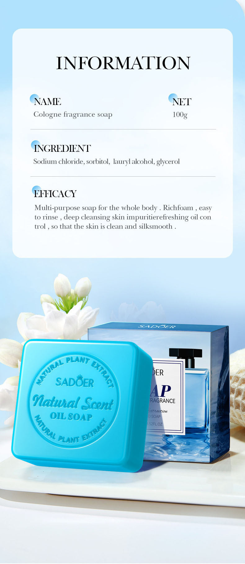 Full English Plant and Fruit Scented Soap100g SADOER Cleansing, Moisturizing Handmade Soap  Wholesale