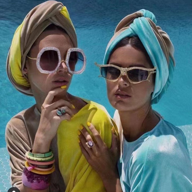 European and American Style Women's Sunglasses with Rhinestones, Irregular Polygonal Large Frame Sunglasses, Trendy High-End Glasses Wholesale