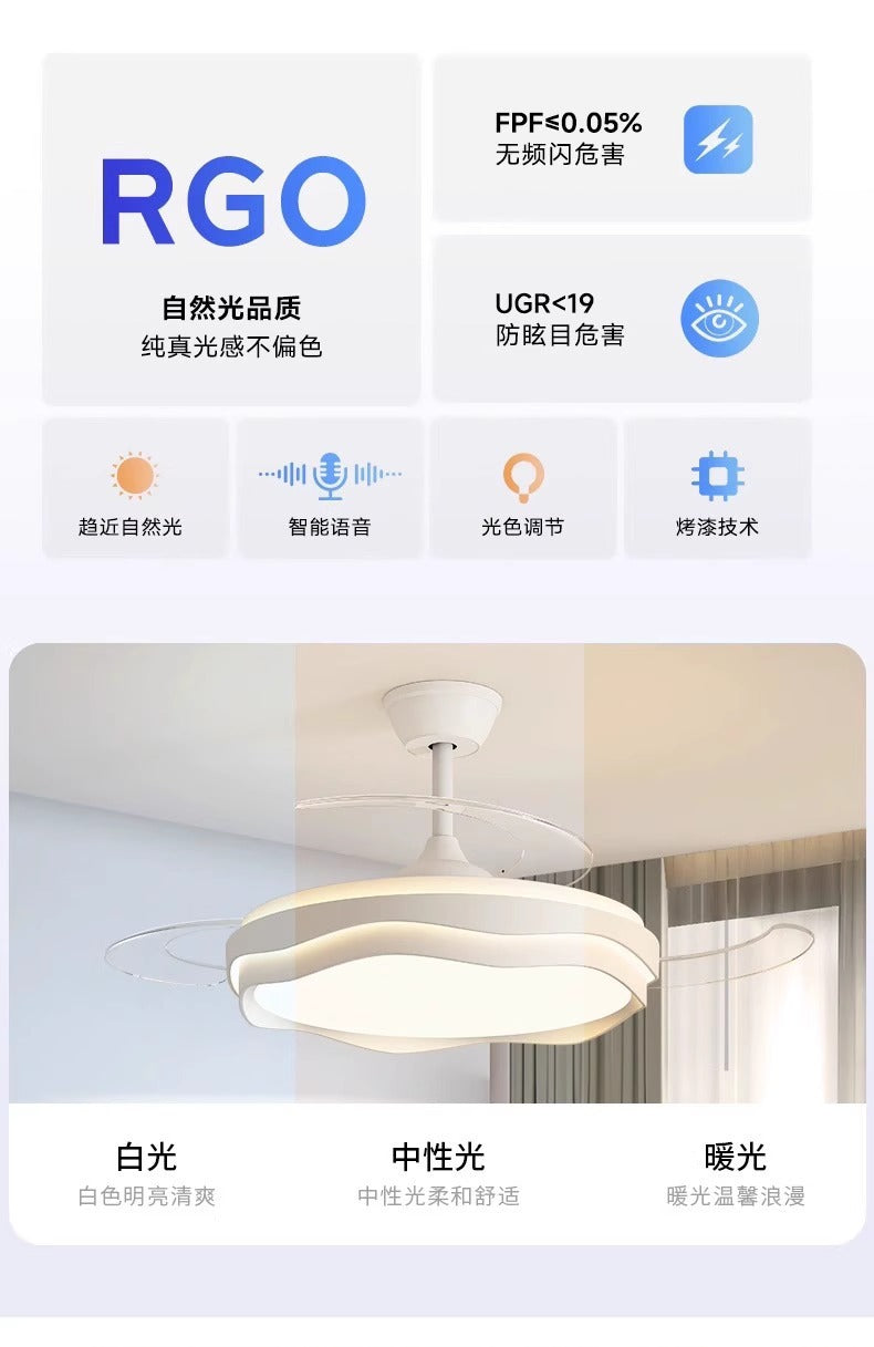 Invisible Fan Light Full Spectrum Eye Protection High Wind Power Silent Modern Simple Hall Bedroom Room Restaurant Ceiling Fan Light