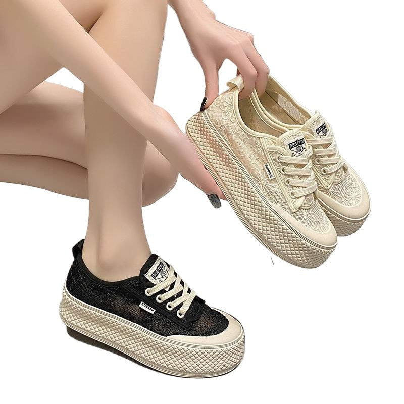 Summer Mesh Breathable Fisherman Shoes for Women with Height Increase6cm New soft-soled non-slip lace sports casual sneakers for women