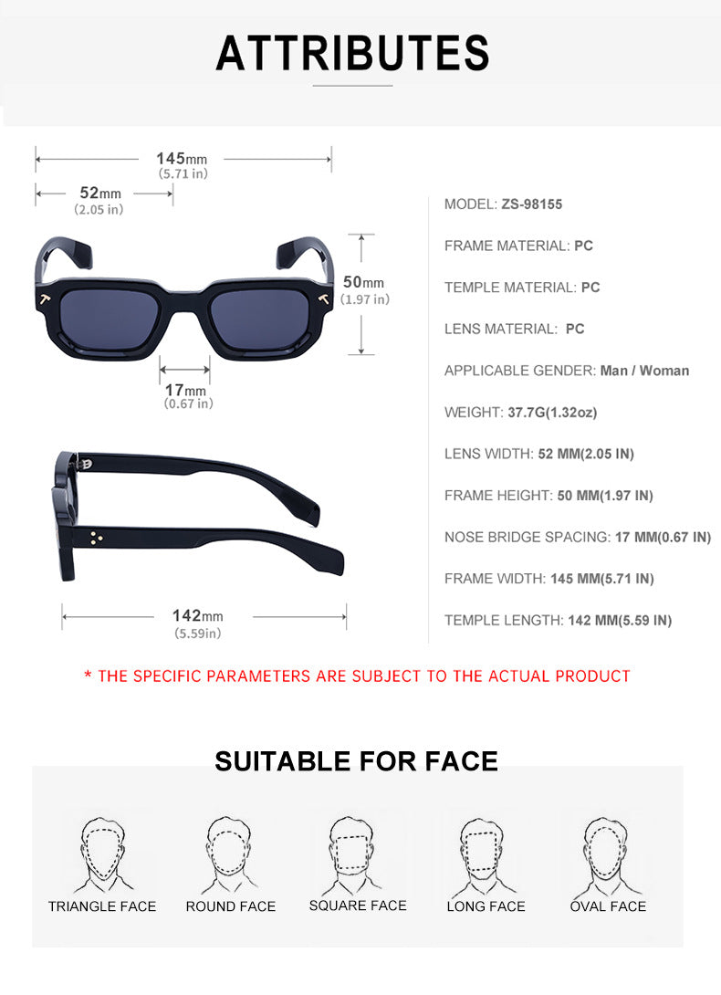 New European and American Fashion Square Frame Sunglasses for Men, Simple Personality Black Frame Glasses sunglasses