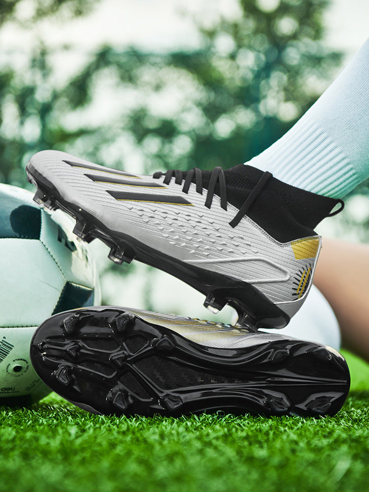 High-top Unisex Youth Soccer Shoes with Broken and Long Spikes for Grass Field Competition Training Student Sports Shoes