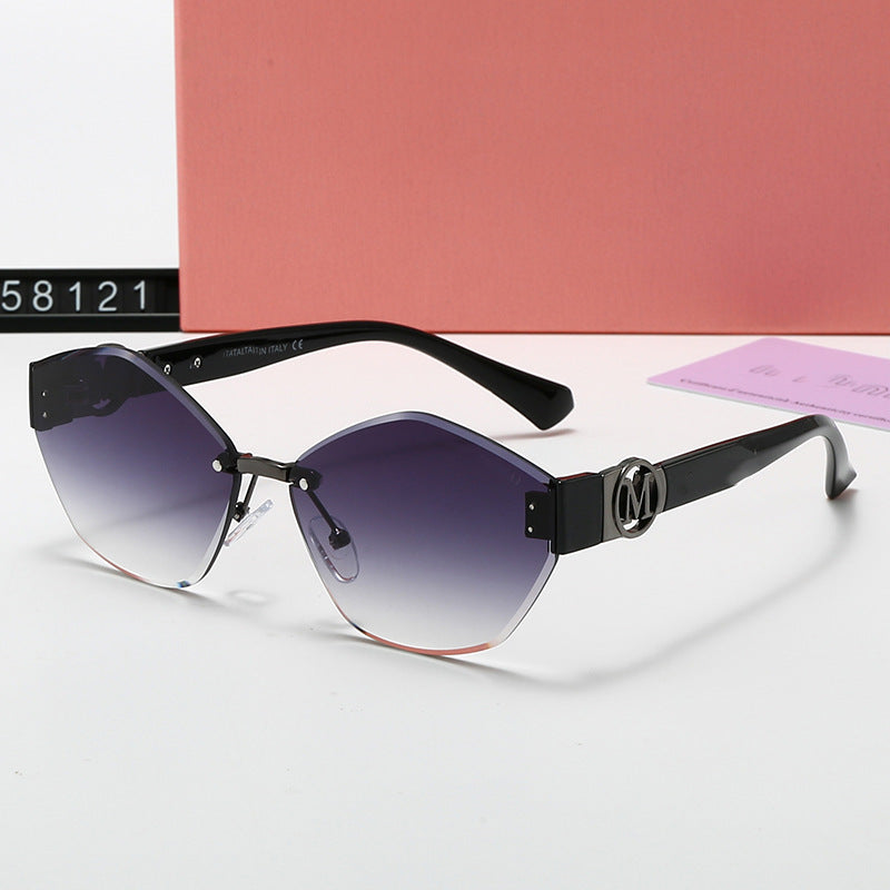 European and American Fashion Personality Rimless Sunglasses Diamond Cut Edge Sunglasses Small Frame Rivet Sun Protection Glasses sunglasses