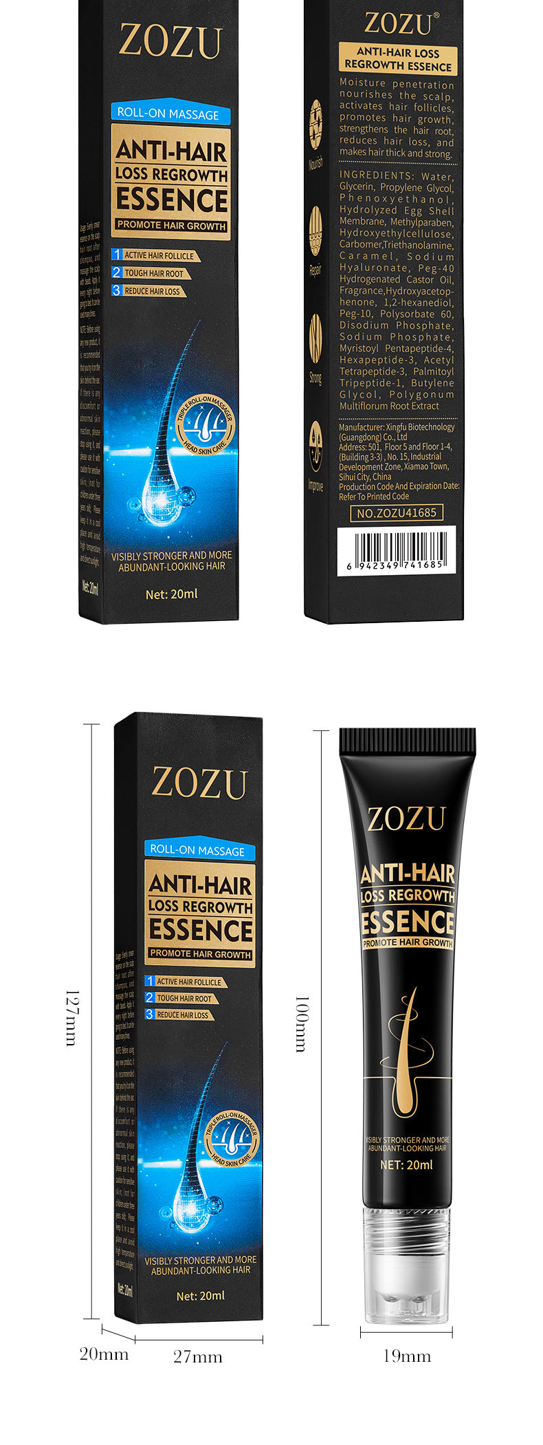 Full English Anti-Hair Loss Serum ZOZU Strengthen Hair Roots Improve Hair Loss Hair Growth Essence  Wholesale