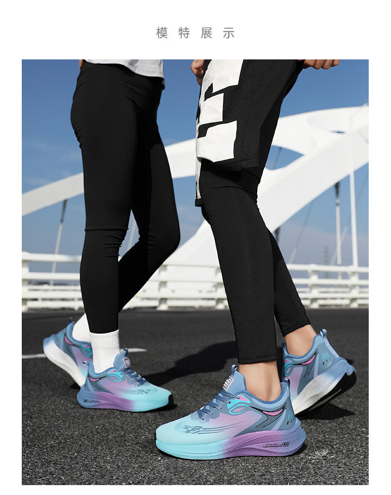 2025Winter New Leather Waterproof Couple Sports Shoes Popcorn Carbon Plate Fleece Lined Thickened Soft Sole Running Shoes