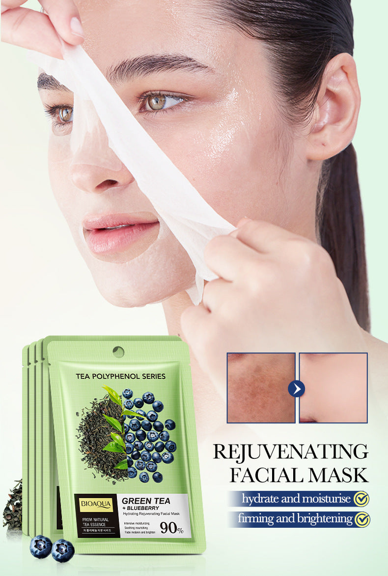 Green Tea Blueberry Rejuvenating Mask BIOAOUA Hydrating and Moisturizing Face Mask Stickers Cross-Border Wholesale