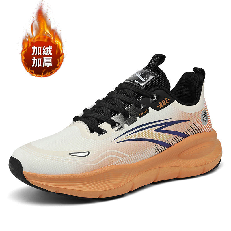Large Size Fashion Leather Waterproof Rubber Non-Slip Wear-Resistant Sports Shoes with Fleece Lining and Thickened Warmth for Men