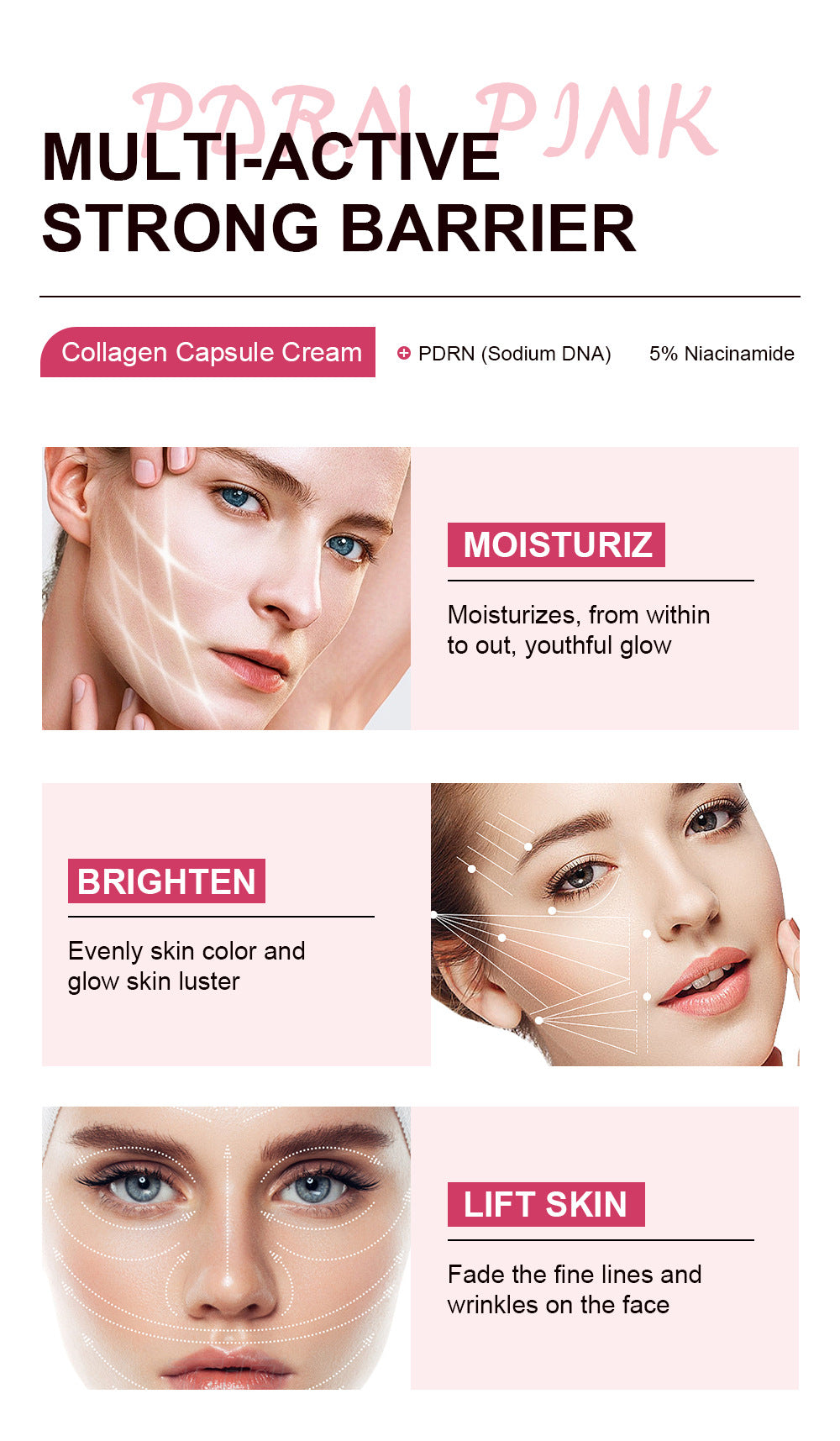 Specially designed Collagen Pink Capsule Face Cream Deep Moisturizing Wrinkle Firming Elasticity Anti-Wrinkle Cream