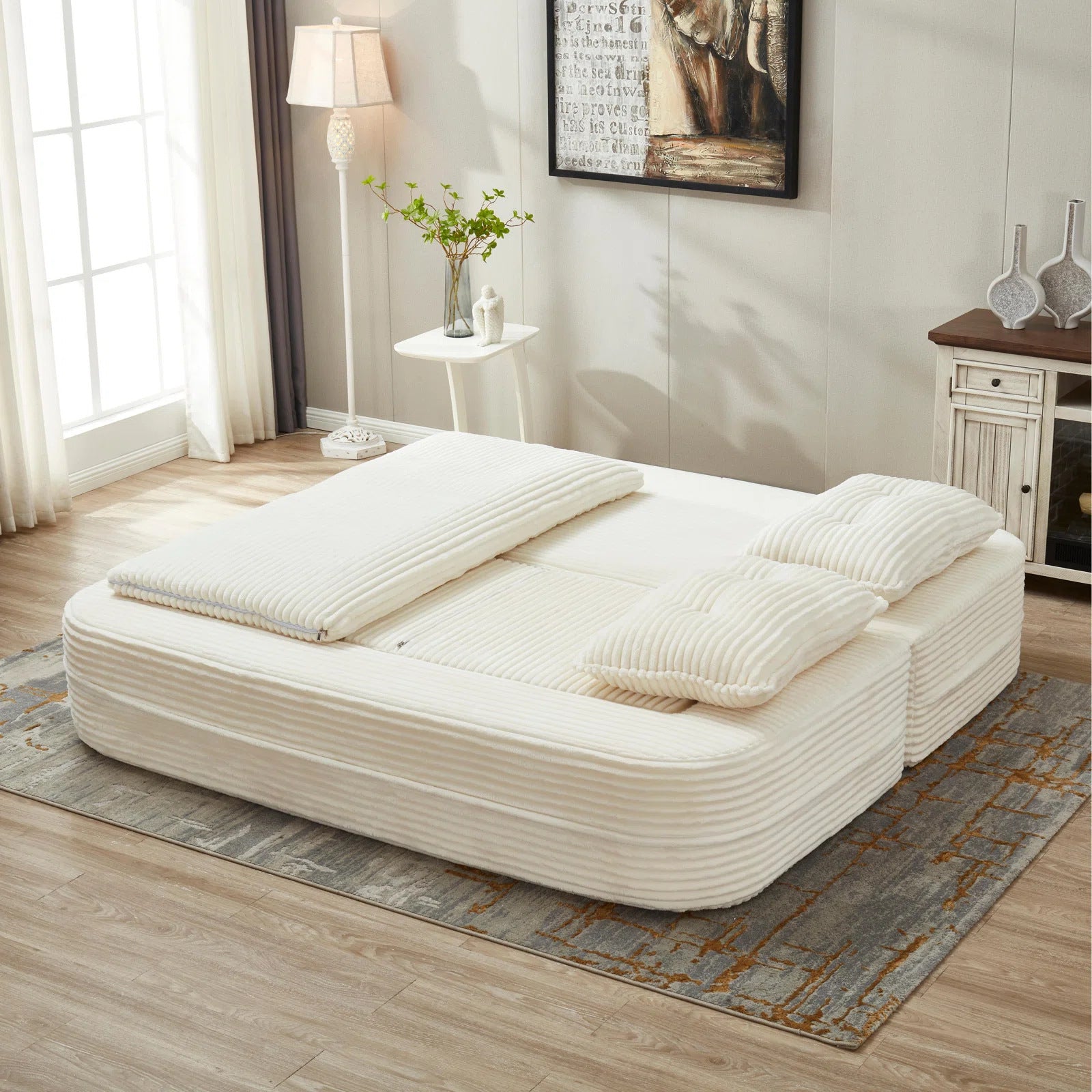 Vintage Stackable Bedroom Sofa Bed Double Living Room Straight Sofa Removable Washable Rental Apartment Fabric Sofa