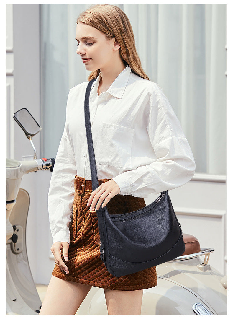 Genuine Leather Crossbody Bag for Women2025Versatile Soft Top Layer Cowhide Large Capacity Shoulder Bag for Middle-aged Moms, Light Luxury Style