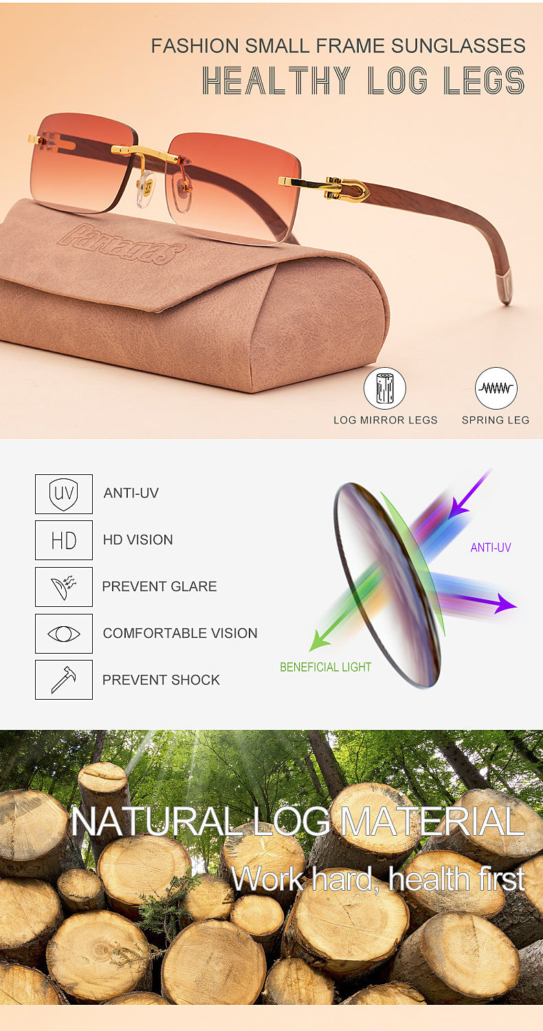 Fashion Sunglasses for Men Frameless Wooden Leg Slingshot Sunglasses Men Trendy Wooden Optical Frame sunglasses
