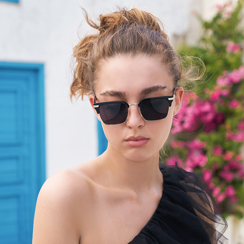 New Retro Square Frame Sunglasses Unisex Eyebrow Frame UV Protection Sunglasses Double Bridge Glasses shades