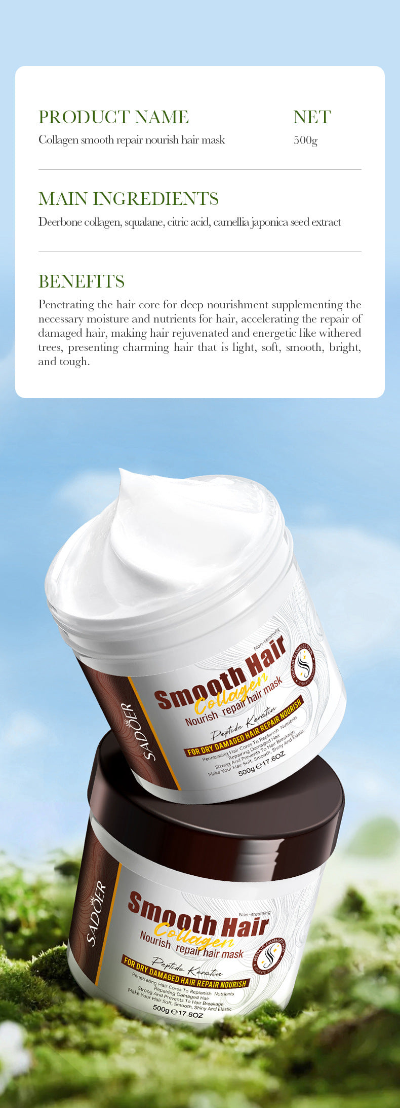 Collagen Smooth Hair Mask SADOER Nourishing and Fluffy Hair Conditioner Cross-Border Wholesale