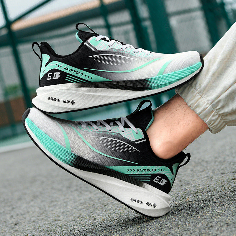 Summer New National Trend Sports Shoes Couple Breathable Student Running Shoes Popcorn Carbon Plate High Elastic Shock Absorption Men's Shoes