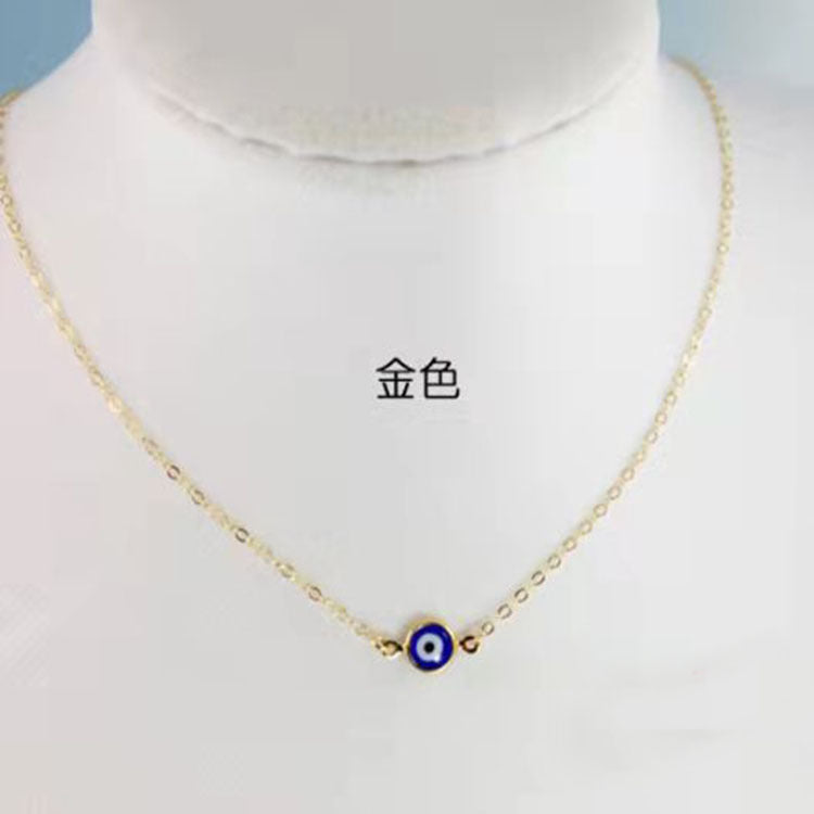 Devil's Eye Necklace European and American Wax Rope Necklace Turkish Blue Eye Women's Round Water Drop Necklace