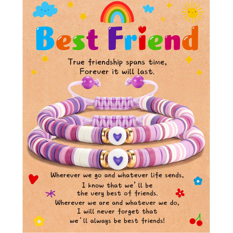 Secret Friend Card Woven Bracelet Friend Colorful Soft Clay Heart Bracelet Stretchable Women's Friendship Woven Bracelet