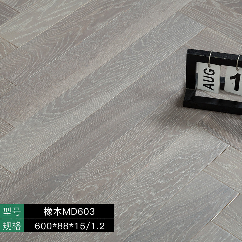 In-stock wholesale with on-site installation Herringbone Locking Floor Heating New Three-Layer Solid Wood Flooring Oak Black Walnut Flooring