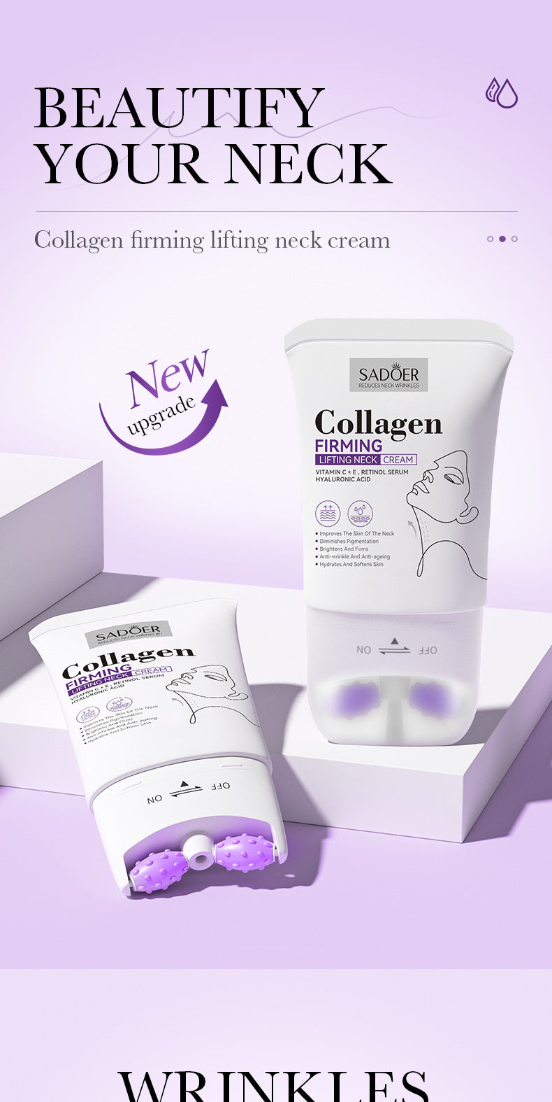 Full English Collagen Neck Cream110ml SADOER Firming Roller Neck Lifting Cream  Wholesale