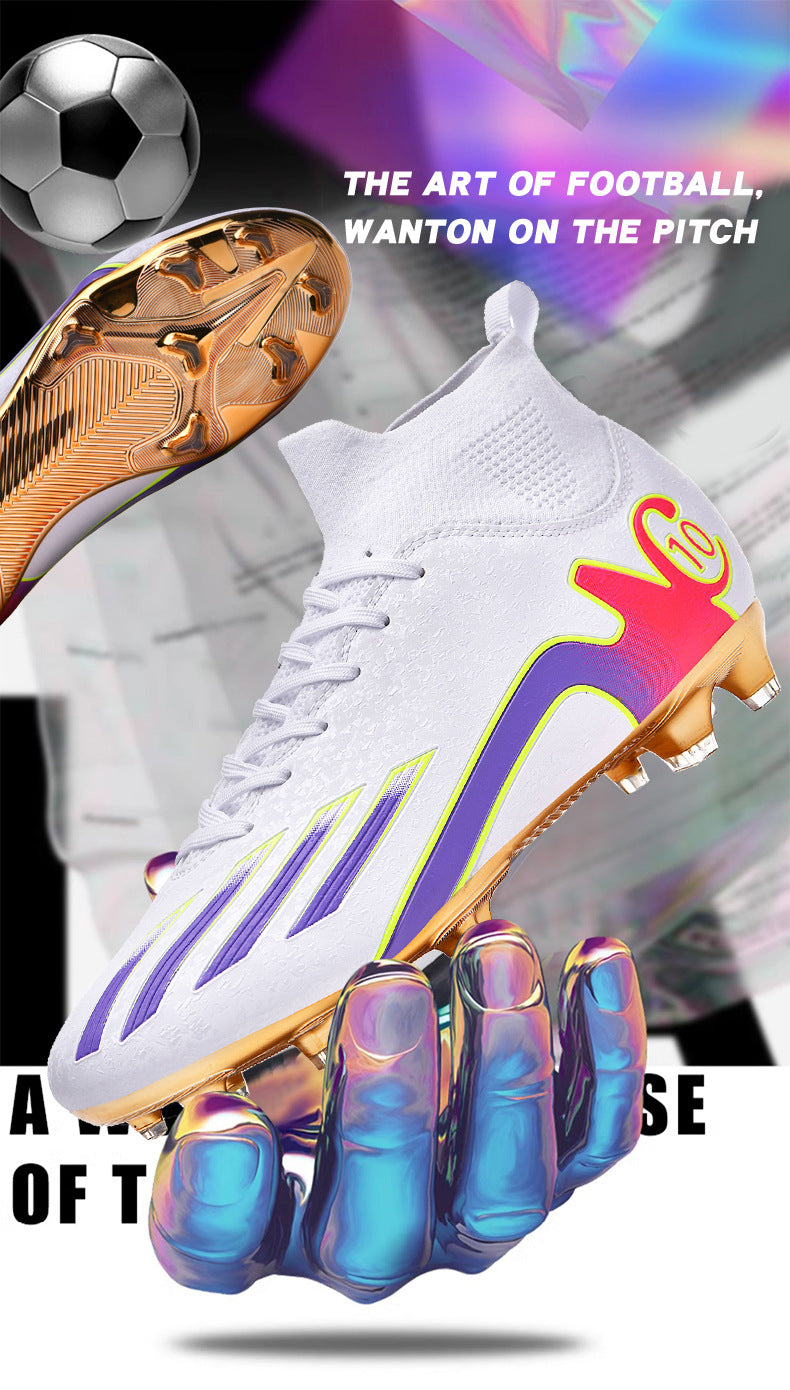 Gold-Plated Sole Men's Football Shoes with Studded Spikes AG Long Spike Shoes for Older Children, Middle and High School Students, Adults, Competition Training Sports Shoes