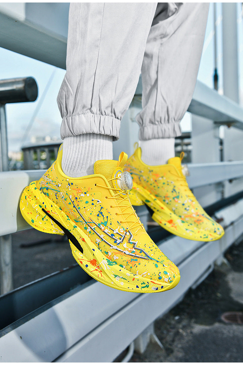 2025Four Seasons New Casual Couple's Real Explosive Carbon Plate Rotating Buckle Running Shoes Youth Graffiti Fashion Sports Shoes