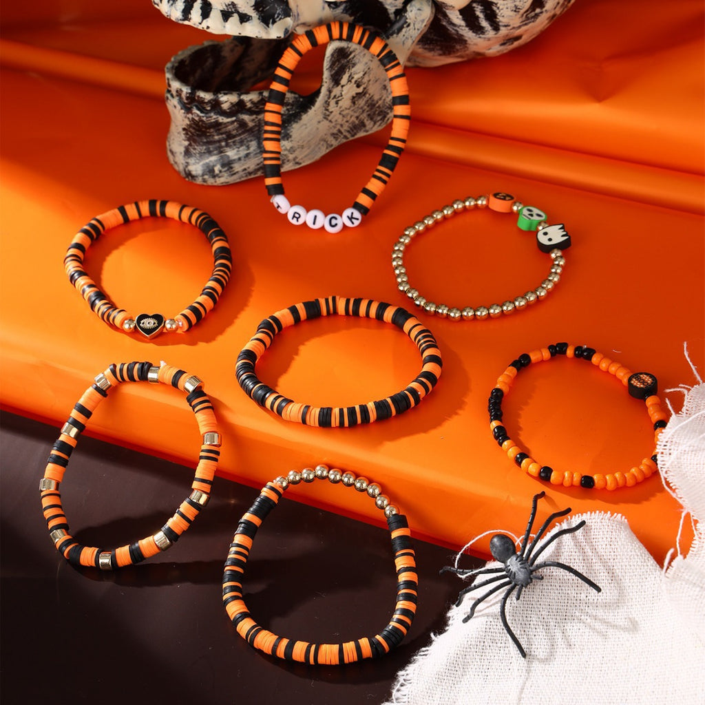 Men's holiday bracelets as gifts for women TRICK Letter Bracelet Set Soft Clay Halloween Bracelet