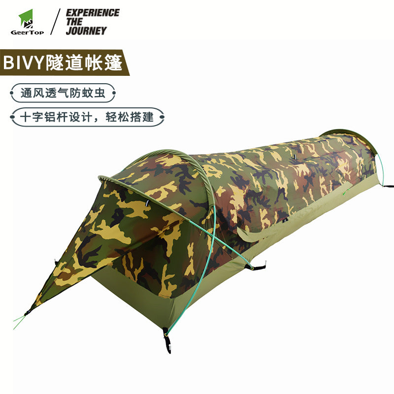Thickened Single Tent Outdoor Camouflage Tunnel Tent Mountaineering Camping Windproof Portable Waterproof Camping Tent
