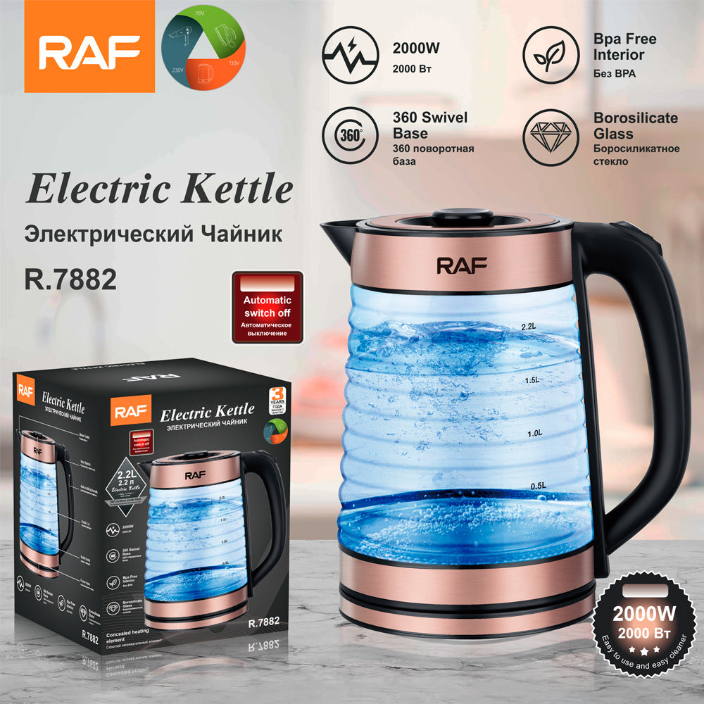 RAF European Standard Transparent Glass2.2L Electric Kettle Automatic Large Capacity Multi-Functional Kettle Overheat Protection