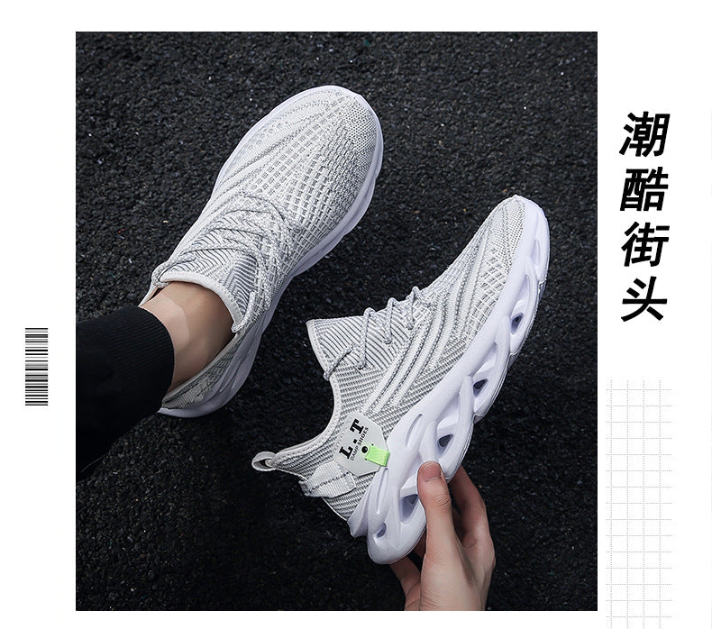 2025Men's Summer New Running Mesh Breathable Shock Absorption Sports Shoes Versatile Flyknit Large Size Mesh Casual Shoes