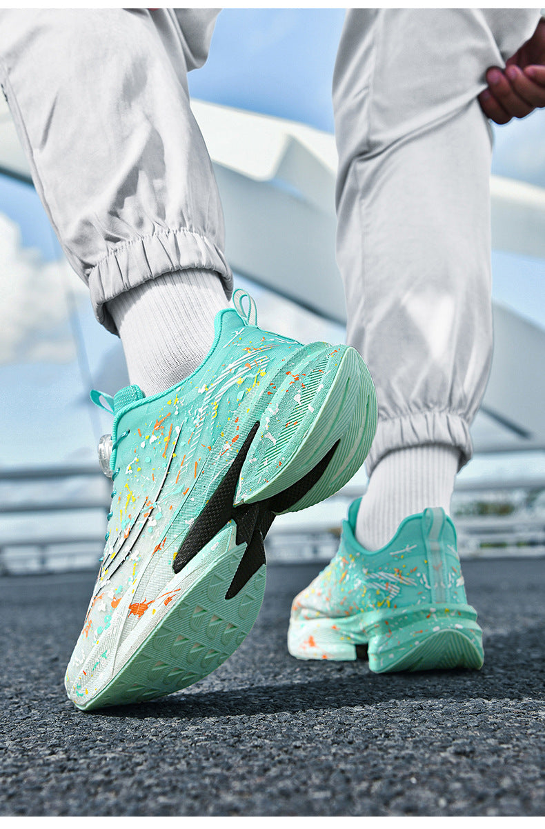 2025Four Seasons New Casual Couple's Real Explosive Carbon Plate Rotating Buckle Running Shoes Youth Graffiti Fashion Sports Shoes