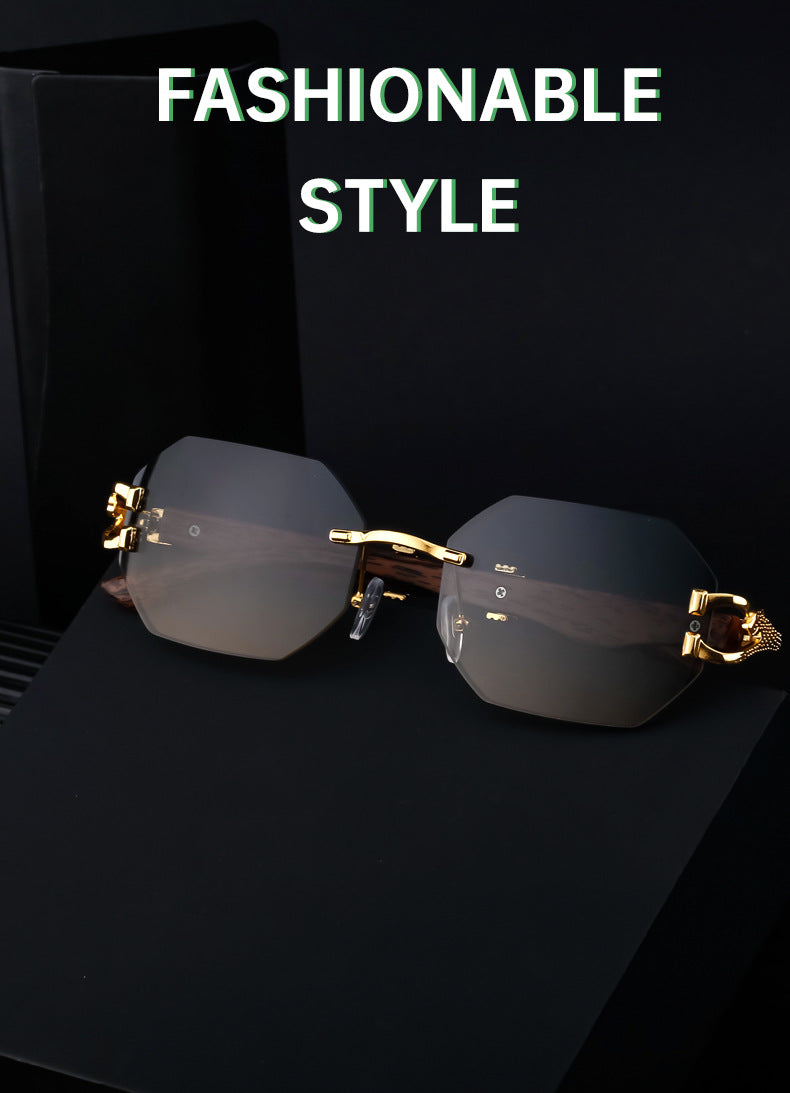 Vintage Imitation Wood Grain Leopard Temple Sunglasses Men's Square Frame Cut Edge Driving Sunglasses Wholesale shades