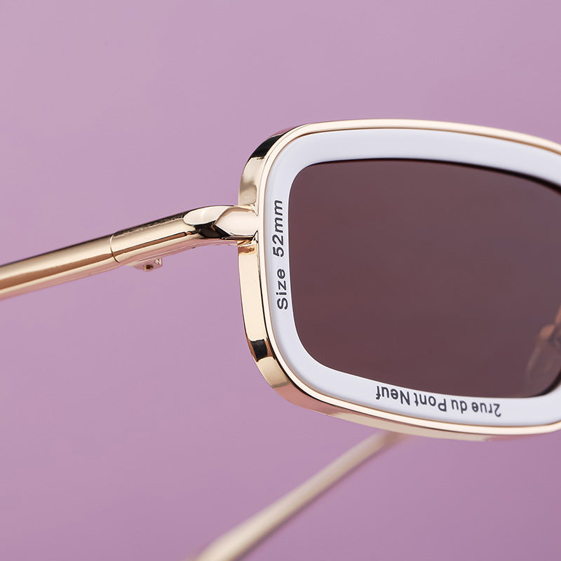 Square Small Frame Sunglasses for Women with Letter Print, Personalized European and American Retro High-End Feel ins Fashion Sunglasses for Women Trendy Glasses