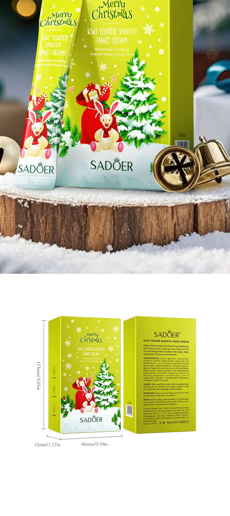 Full English Christmas Kiwi Smooth Hand Cream SADOER Anti-chapped Moisturizing Hand Cream  Wholesale