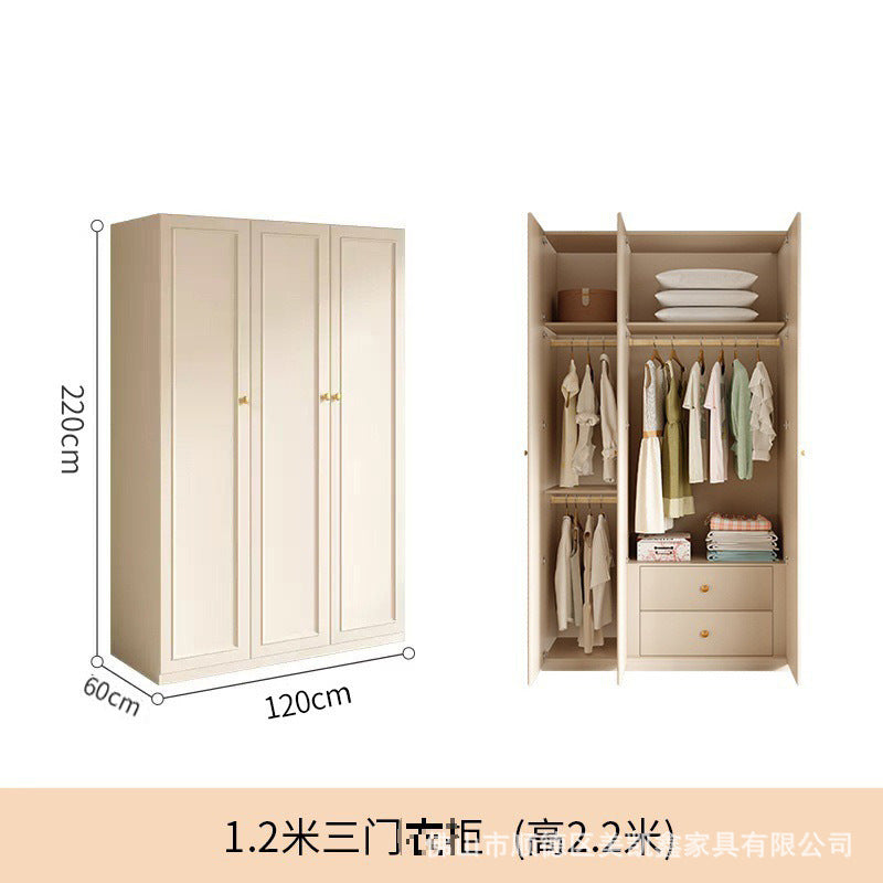 French Cream Style Wardrobe Small Apartment Home Cabinet Modern Simple Bedroom Full-Height Storage Cabinet Light Luxury Large Wardrobe