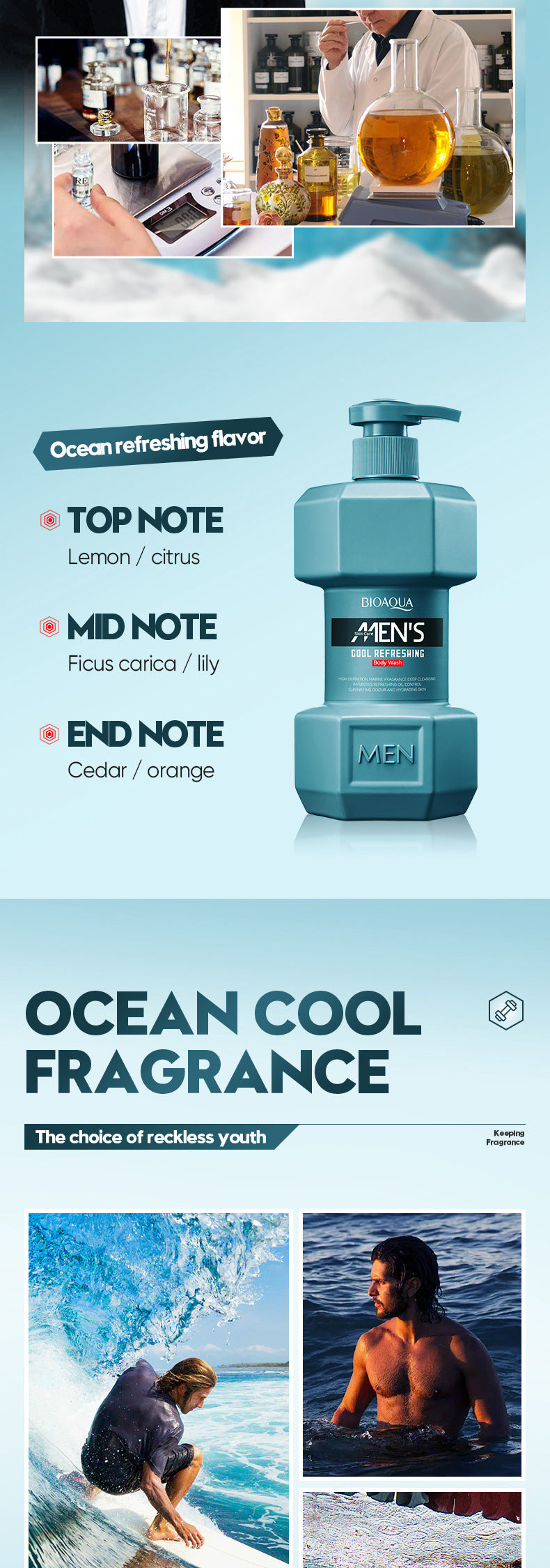 Full English Men's Ocean Refreshing Fragrance Shower Gel BIOAOUA  foreign trade wholesale of cleansing body wash